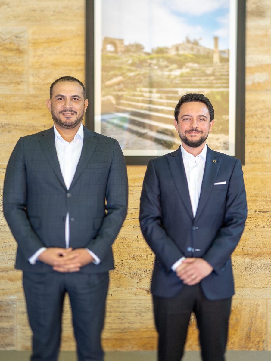 Abdullah Jaradat with His Royal Highness Crown Prince Al Hussein bin Abdullah II at a national discussion in Jordan